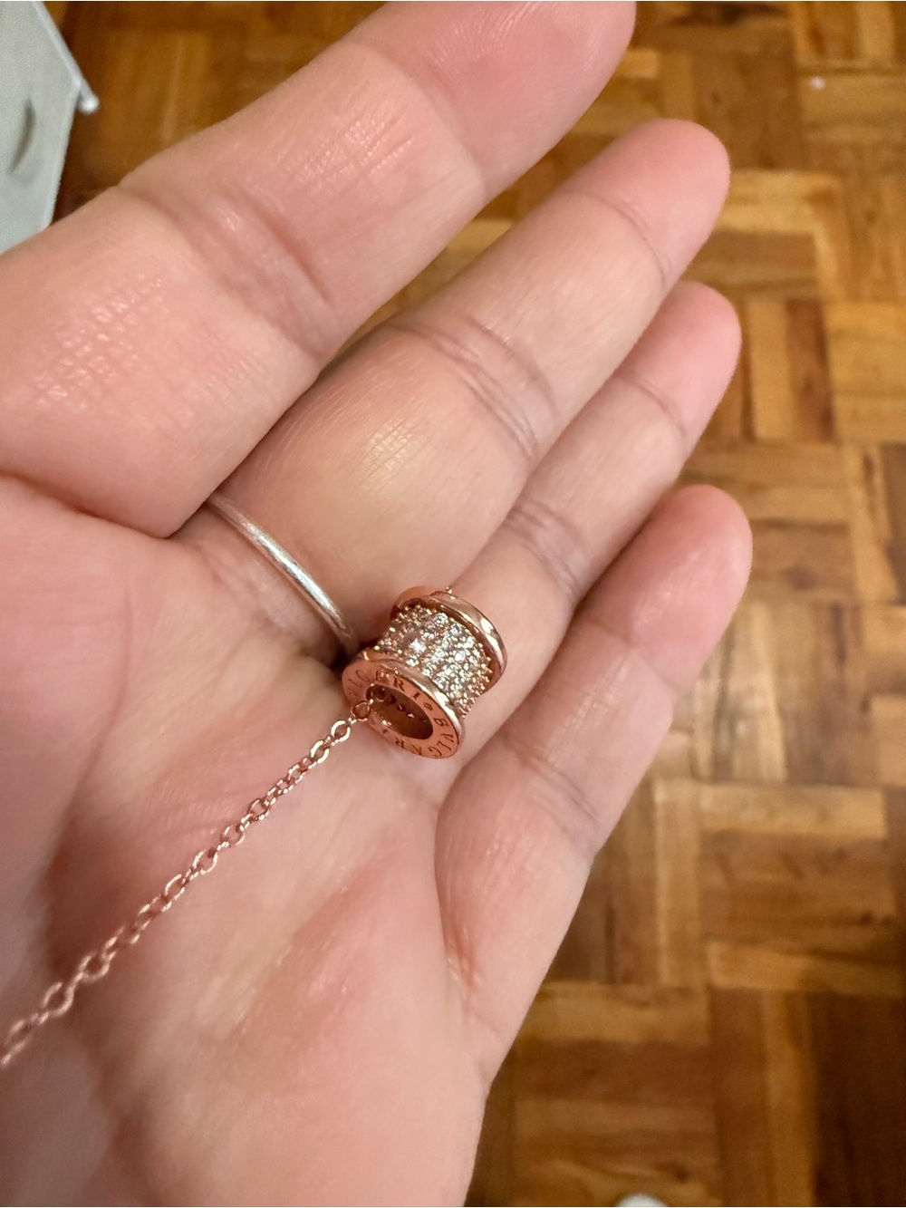 Rose Gold Pave Cylinder Pendant Necklace - Women Jewelry